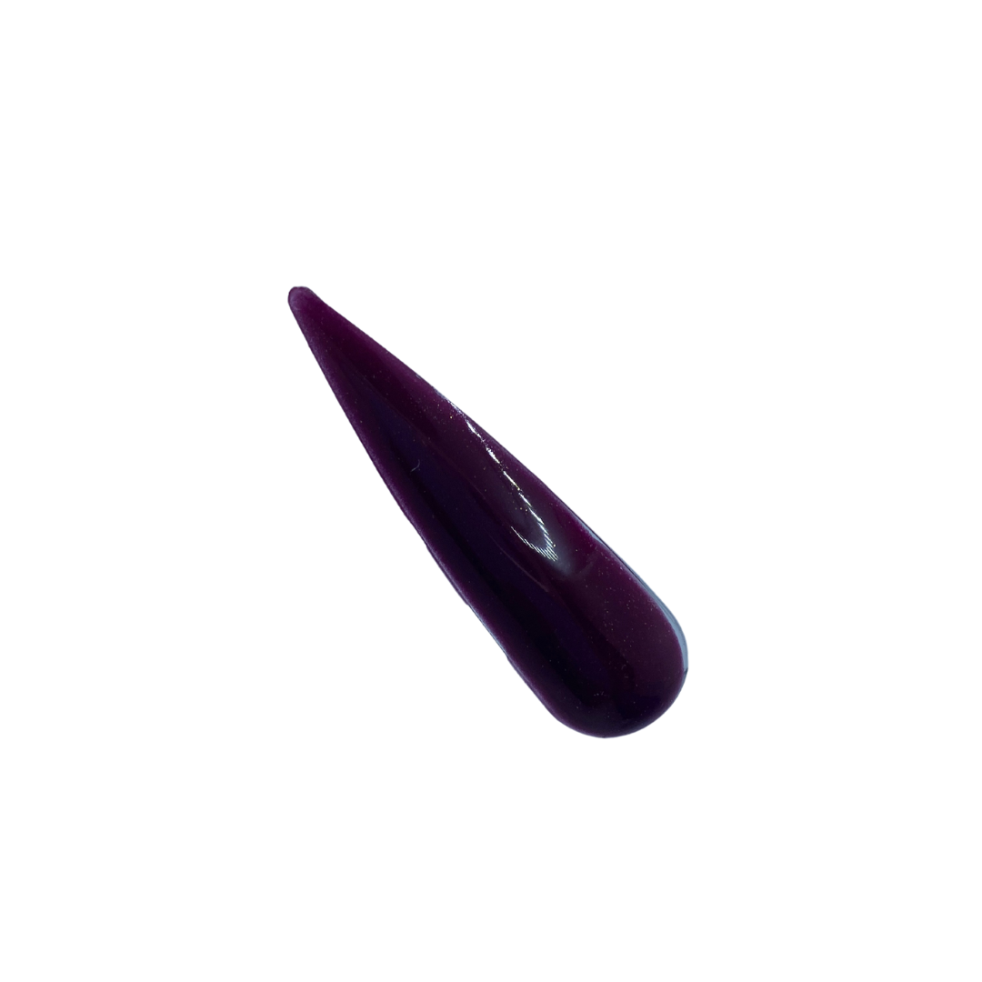 Renji – Deep wine red acrylic powder, moody luxury nail colour.