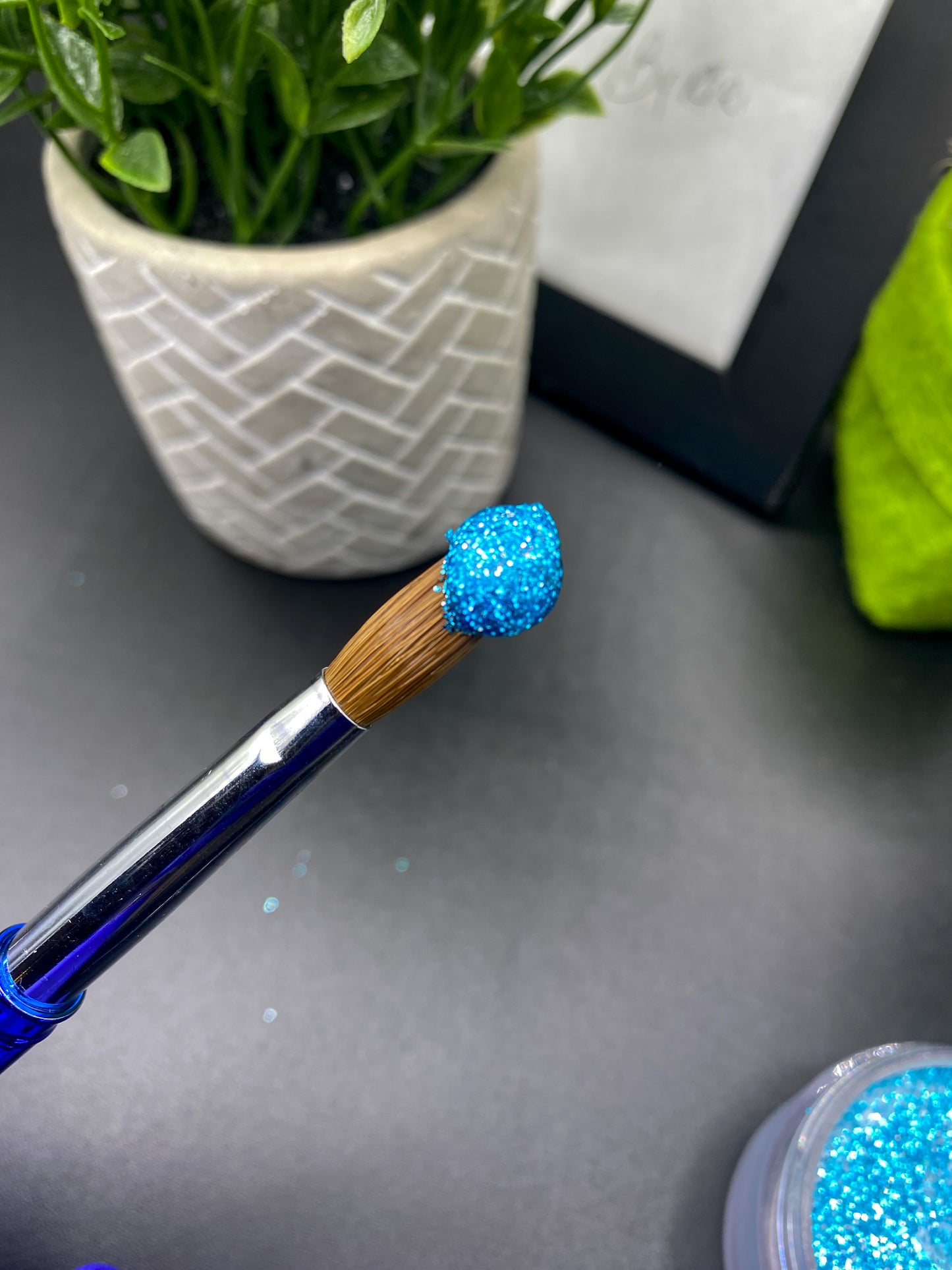 Rika – Light blue glitter acrylic powder for winter nails or frosty designs.