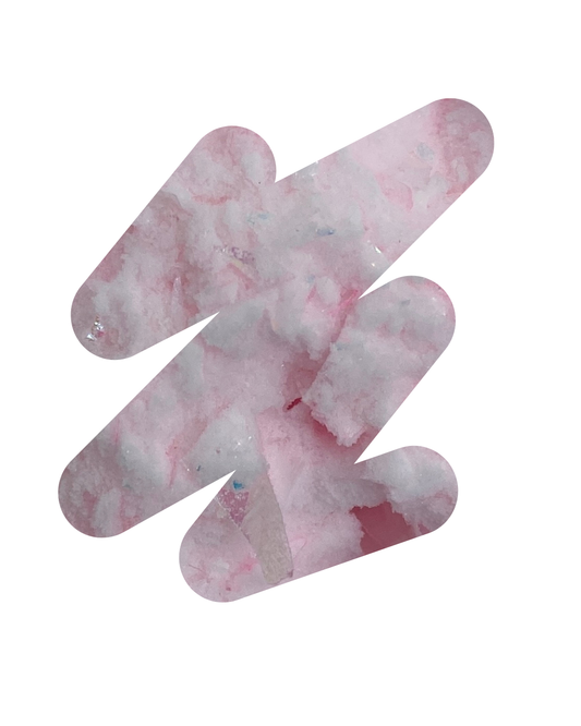 Makima – Iridescent pink glitter powder with clear base, kawaii nails.